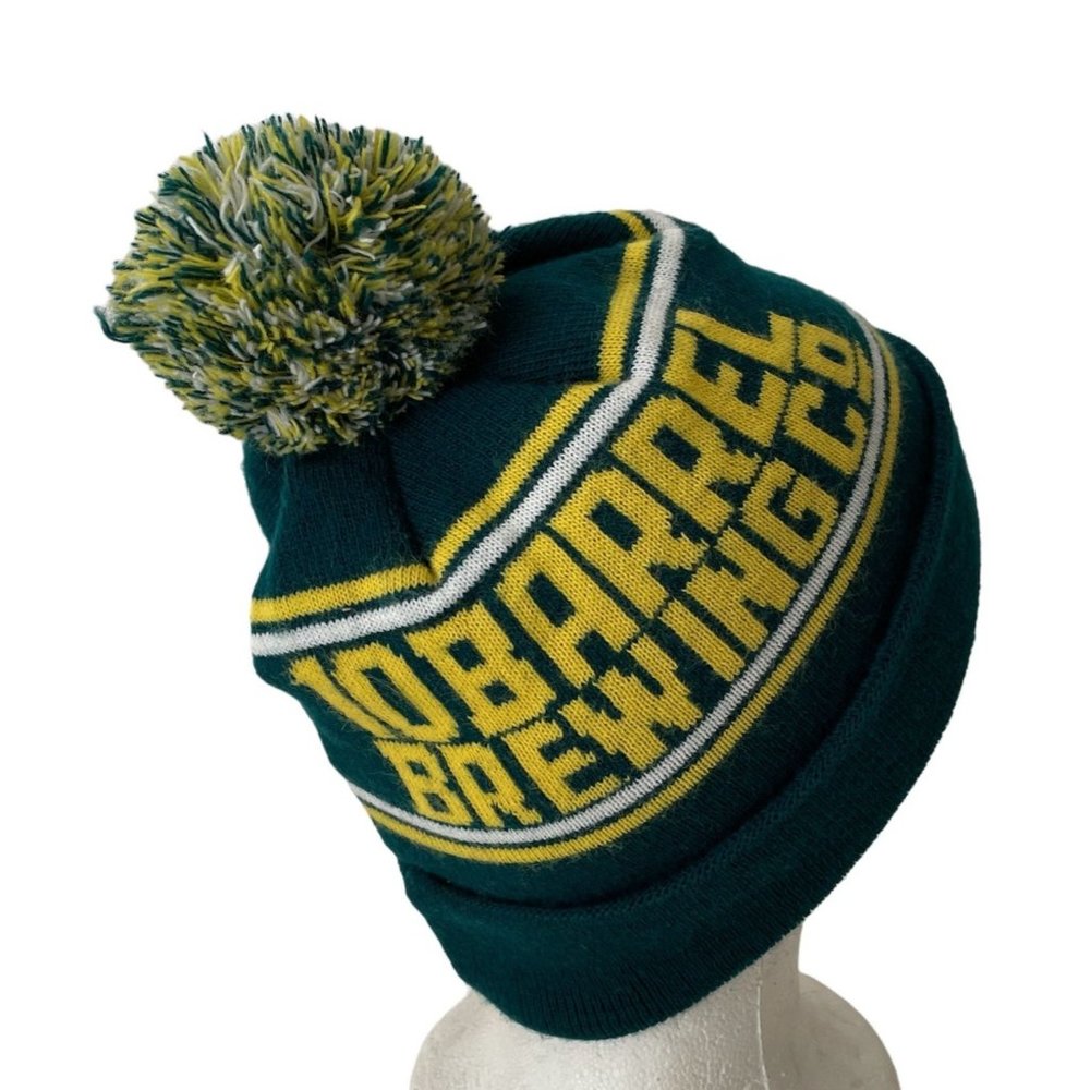 4/$25 10 Barrell Brewing Pom Beanie Knit Hat Beer Green Yellow Adult Size